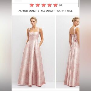 Dessy Group Pink Floral Satin A-Line Gown